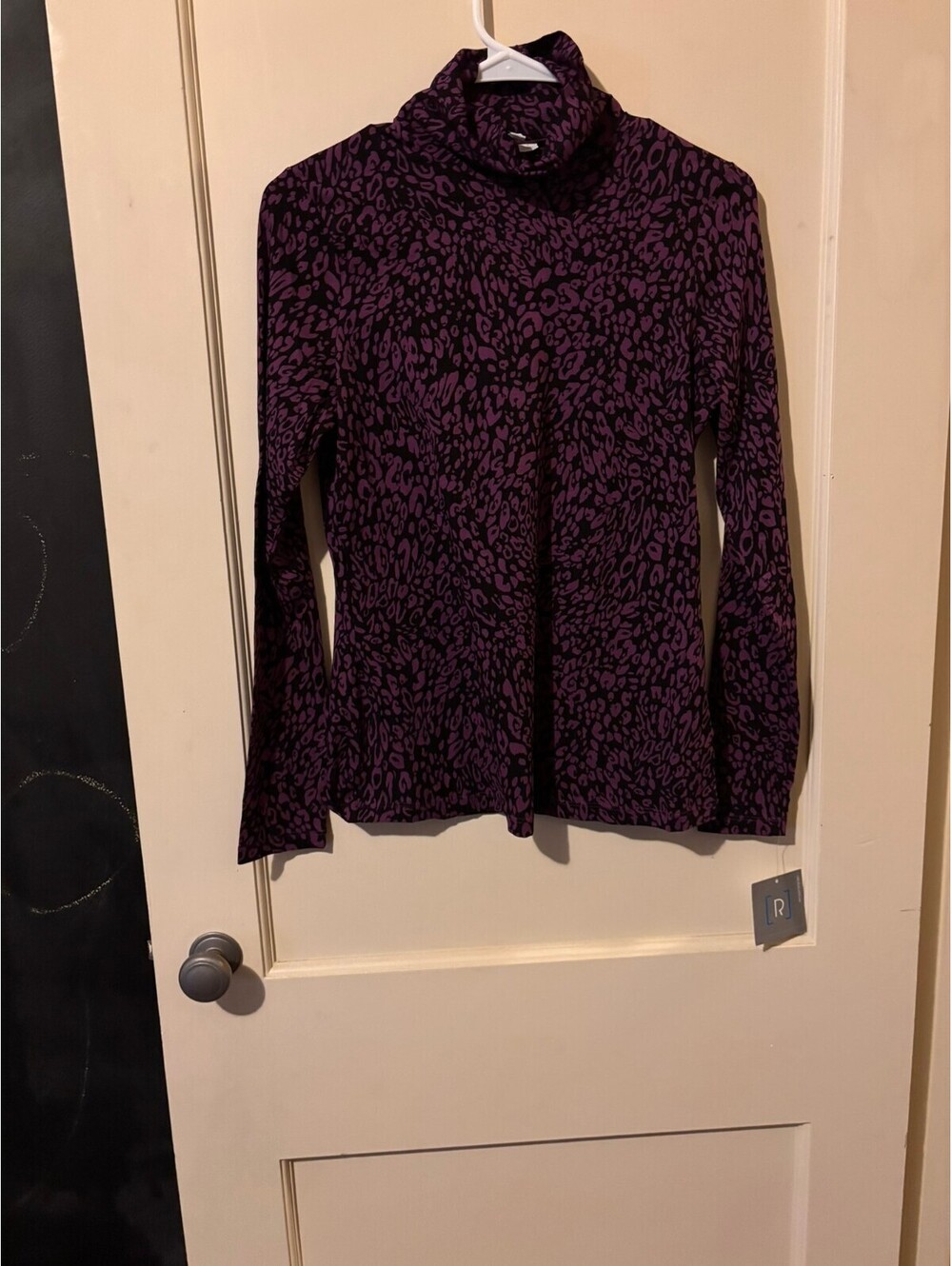 Purple and black animal print turtleneck top Small